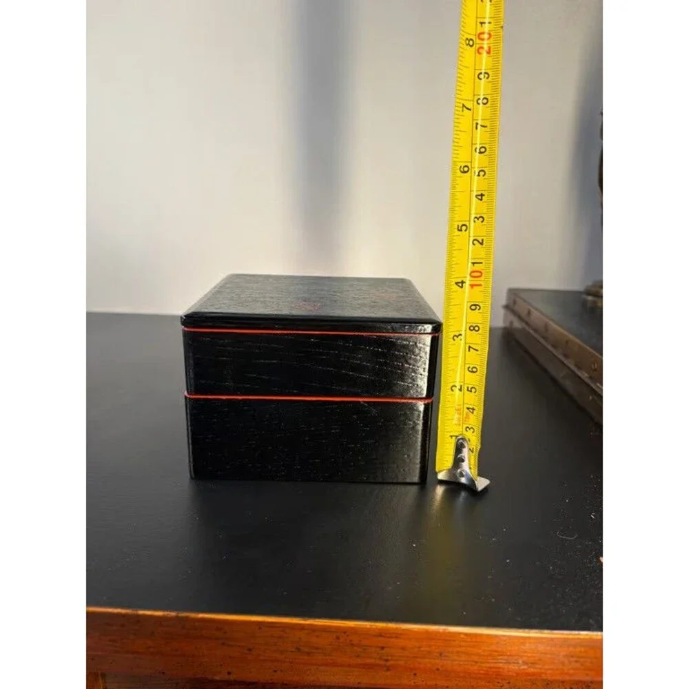 Japanese Jubako Two Tier Lacquer Stacking Box Red Maple Leaf Divider Bento